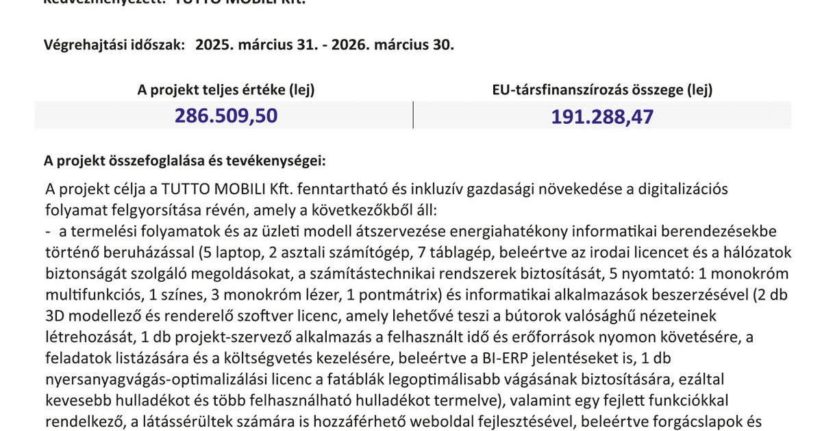 A TUTTO MOBILI Kft. digitalizálása